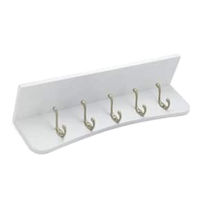 23-5/8 in. (601 mm) White and Matte Nickel Utility Hook Rack with Shelf