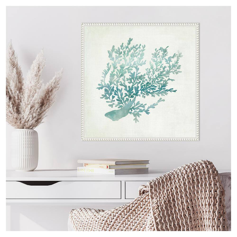 Azure Coral II Teal and White Canvas Wall Art with Floater Frame