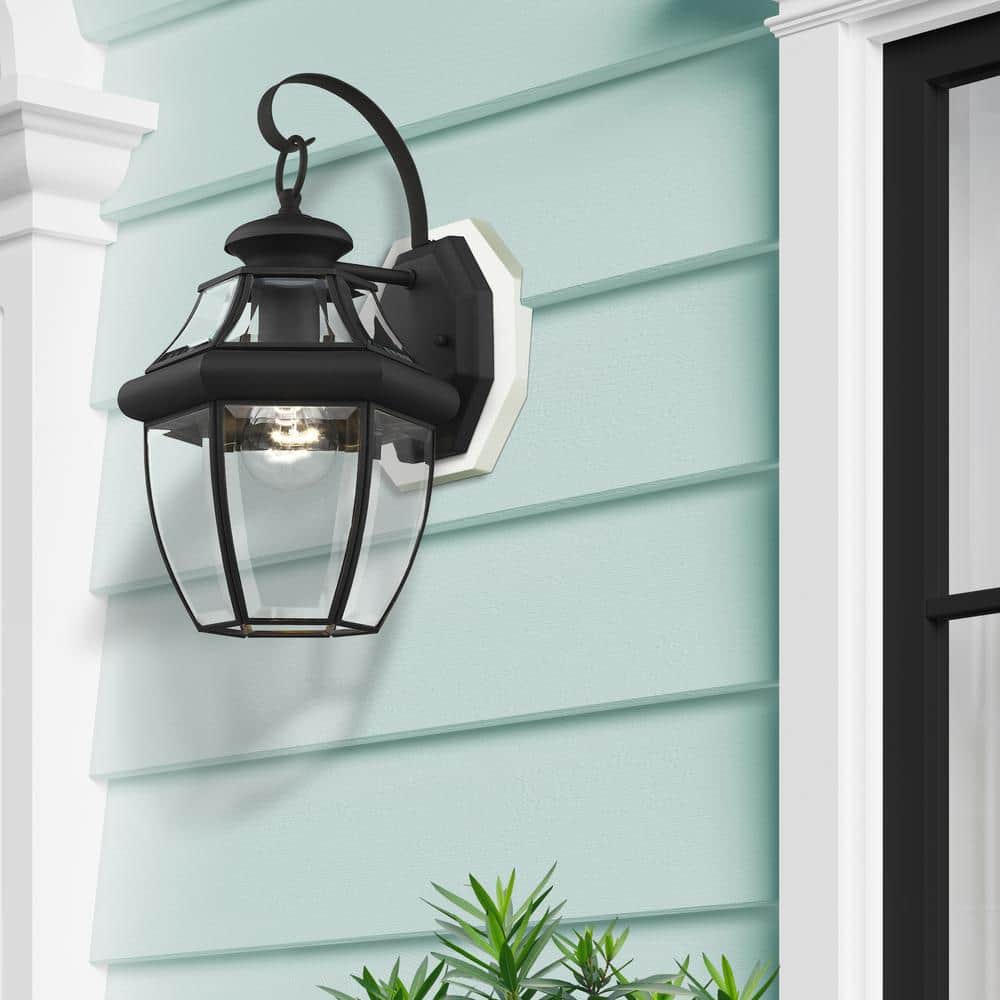 Colonial Black Brass Lantern Sconce with Beveled Glass