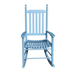 Blue Populus Wood Outdoor Rocking Chair with Armrest, High Back Porch Rocker Slatted for Indoor, Backyard, Balcony, Lawn