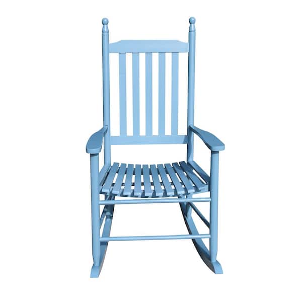GAWEZA Blue Populus Wood Outdoor Rocking Chair with Armrest, High Back Porch Rocker Slatted for Indoor, Backyard, Balcony, Lawn