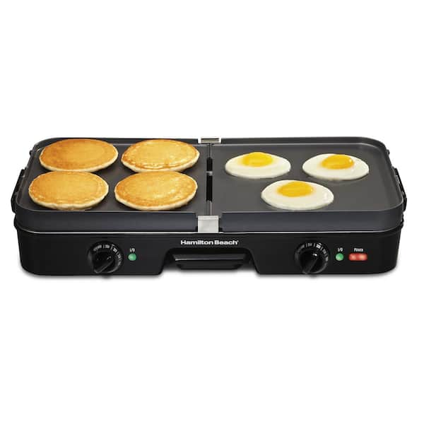 Hamilton Beach 3-in-1 Indoor Grill and Electric Griddle, Grill and Bacon  Cooker Combo, Opens 180 Degrees to Double Cooking Space, Removable Nonstick