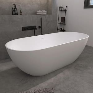 59 in. x 29.5 in. Solid Surface Stone Resin Flat Bottom Free Standing Soaking Bath Tub Freestanding Bathtub in White