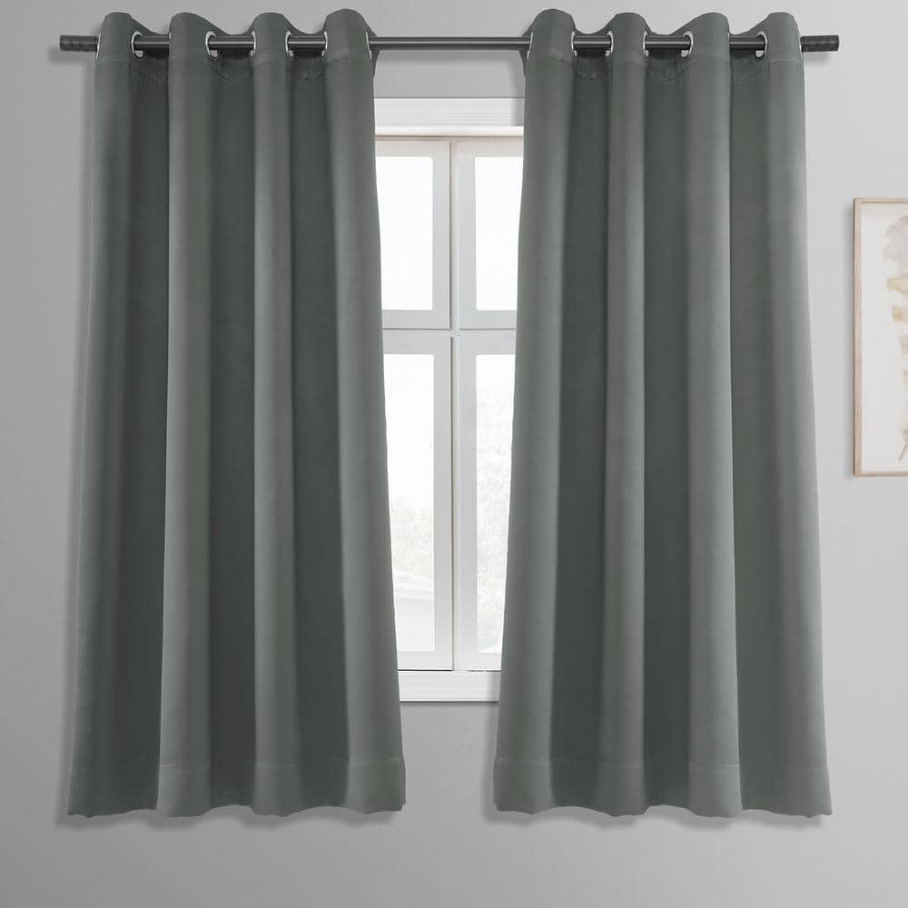 Neutral Grey Grommet Blackout Polyester Puddle Length Curtain