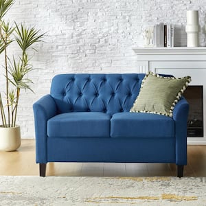 Eulalia 51.5 in. W Indigo Transitional Polyester 2 Seats Loveseat with Solid Wood Leg