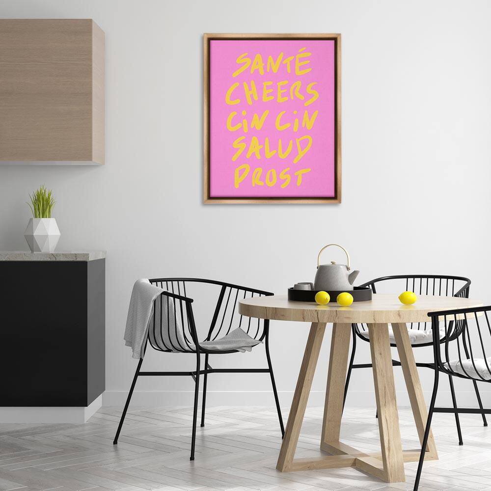 Multilingual Cheers on Pink by House of Lulu Brown Floater Frame Typography Graphic Art Print 31 in. x 25 in. price history on PriceWatchPro