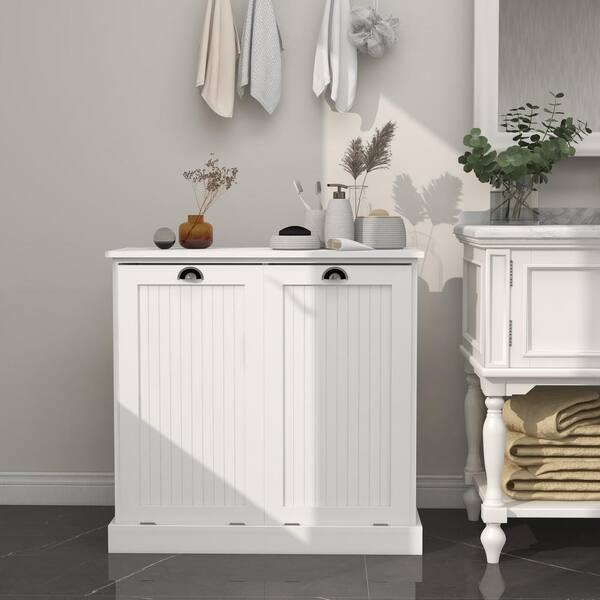 32.6 in. W x 14.48 in. D x 31.5 in. H White Wood Linen Cabinet