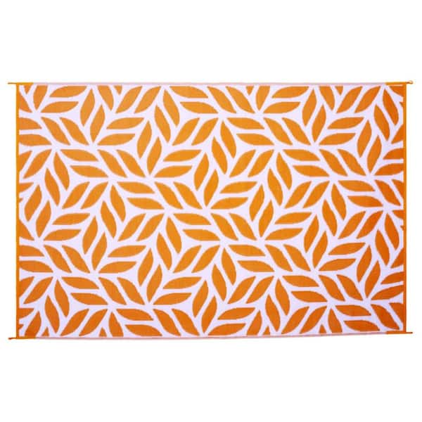 Reversible Mats Mango/White 6 ft. x 9 ft. Outdoor Area Polypropylene Pattern Patio Rug