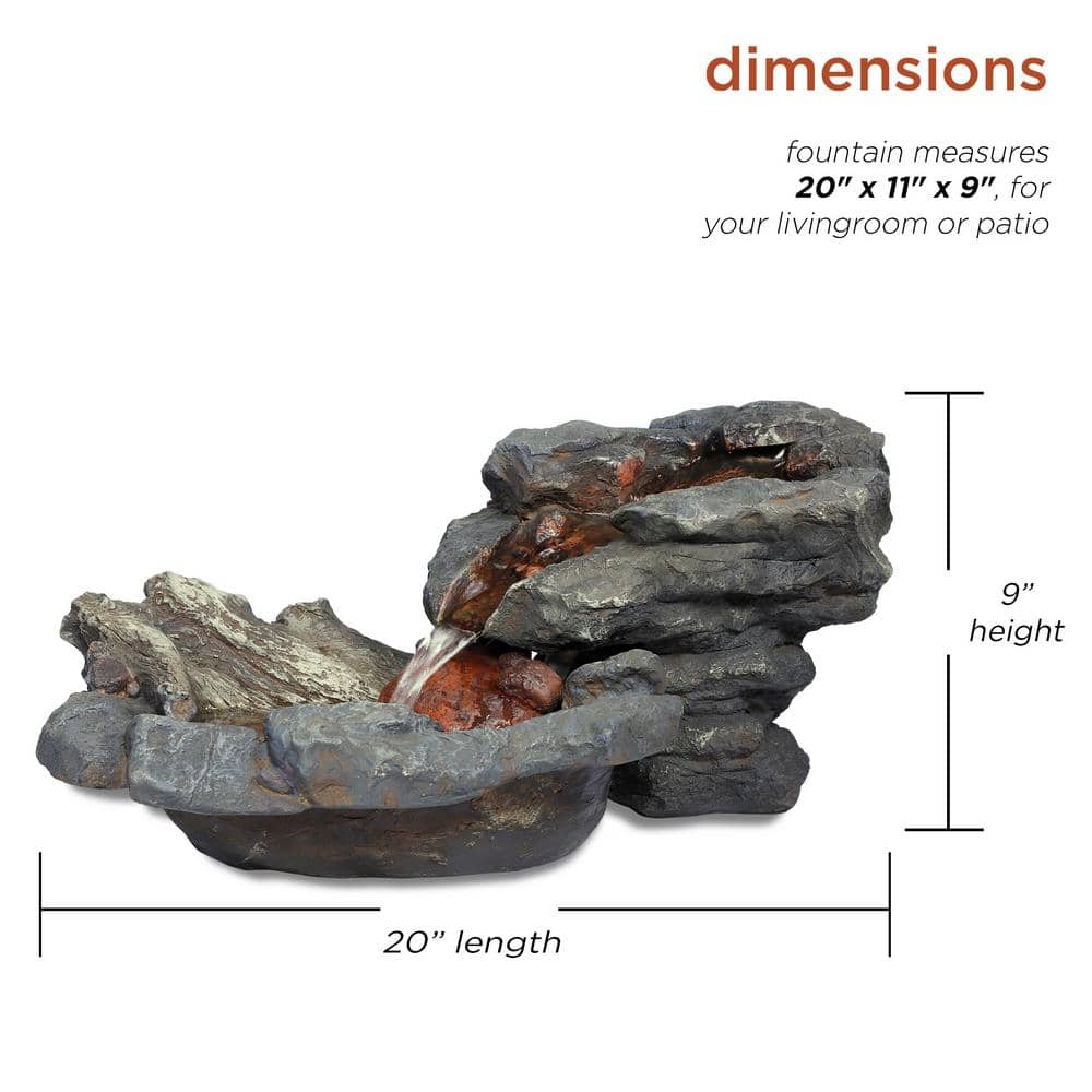 Gray and Brown 20" Fiberglass Outdoor Fountain with LED Lights