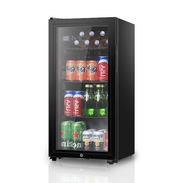 15.75 in. Single Zone Beverage and Wine Cooler in Black with Double Glass Door and Adjustable Shelving