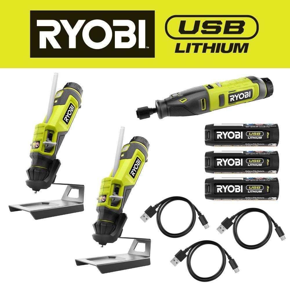 RYOBI USB Lithium Glue Pen Kit w/ USB Lithium Rotary Tool, Glue Pen, (3 ...