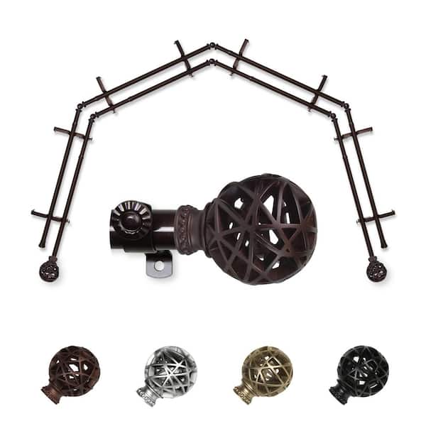EMOH 13/16" Dia Adjustable 4-Sided Double Bay Window Curtain Rod 28 to 48" (each side) with London Finials in Cocoa