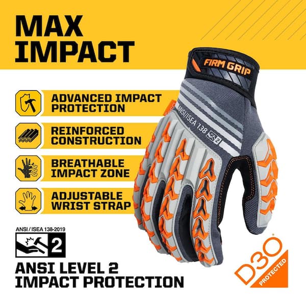FIRM GRIP Large Max Impact Work Gloves 63852-06 - The Home Depot
