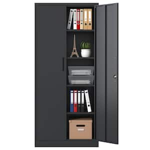 Black 72 in. H Metal Garage Storage Cabinet Tool Steel Locking Cabinet with Doors and 4 Adjustable Shelves File Cabinet