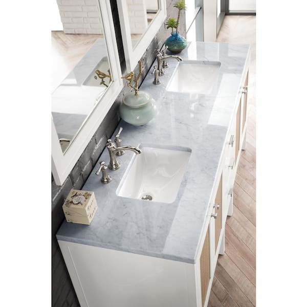 Carrara 72 in. W Marble Double Basin Vanity Top in Carrara White with White Basin