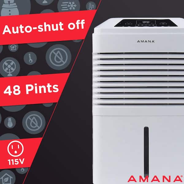 Amana AMAD481BW 48 pt. Portable Dehumidifier with Adjustable Humidistat, Auto Shut-Off, 24-Hour Timer for Bathrooms, Basements, Bedrooms - 3