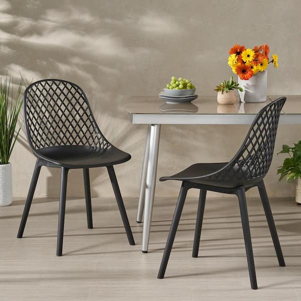 Unbranded Black Curved Plastic Outdoor Patio Dining Chair (2-Pack)