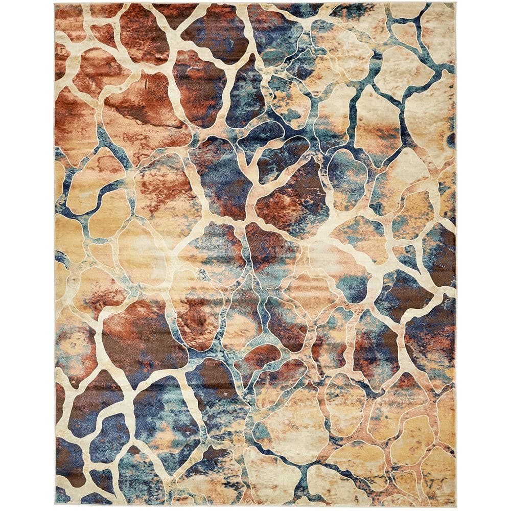Abstract Beige & Brown Synthetic 8' x 10' Easy-Care Rug