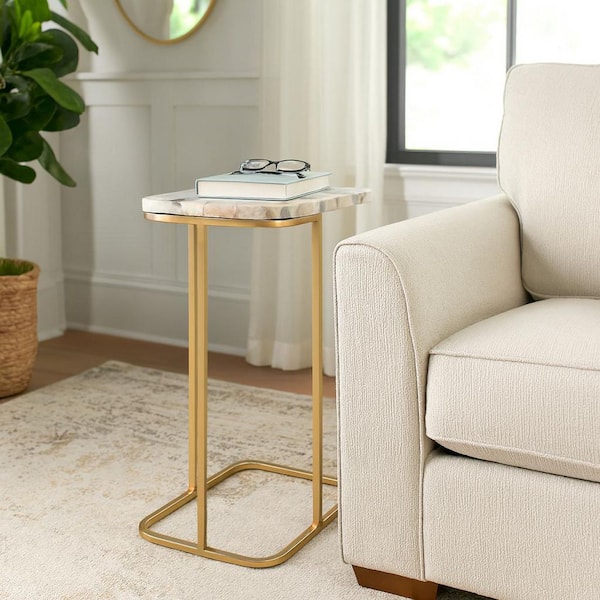 15 in. White Rectangle Stone Agate Top End Table