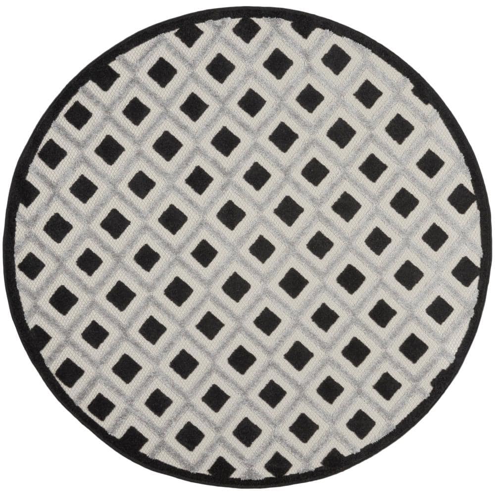 Aloha Black White 5 ft. x 5 ft. Round Geometric Contemporary Indoor/Outdoor Patio Area Rug price history on PriceWatchPro