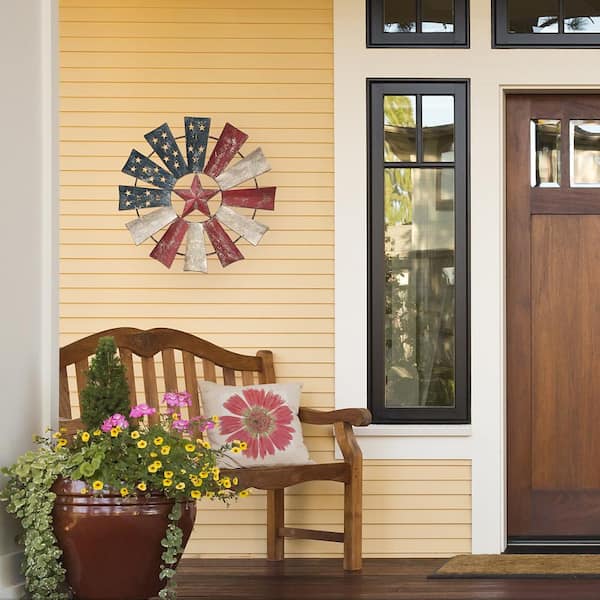 21 in. Tall Indoor/Outdoor Patriotic Windmill Wall Art Decor