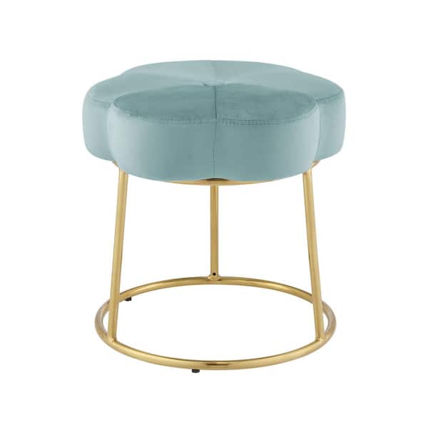 Linon Home Decor Vanessa Teal Blue and Gold Metal 17.75 in. Tall Makeup Vanity Stool