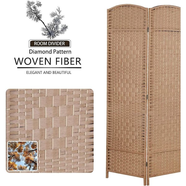 71 in. Natural 6-Panel Natural Folding Room Divider, Hand-Woven Wood Frame, Privacy Screen for Living Room