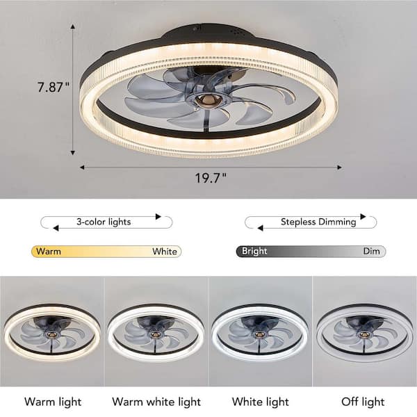 20 in. LED Indoor Black Low Profile Ceiling Fan with Dimmable Lighting Small Flush Mount Ceiling Fan with Remote