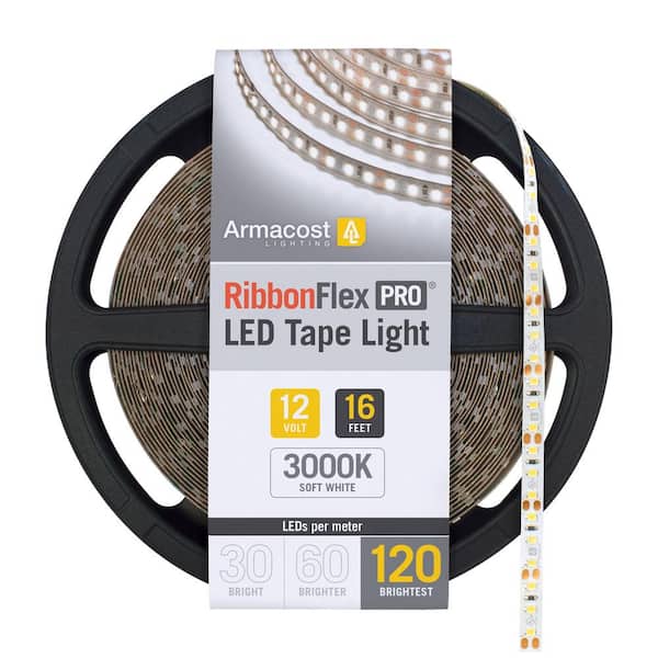 RibbonFlex Pro 16 ft. (5 m) 12-Volt Hardwired White Integrated LED Strip Light 120 LED/m 3000K