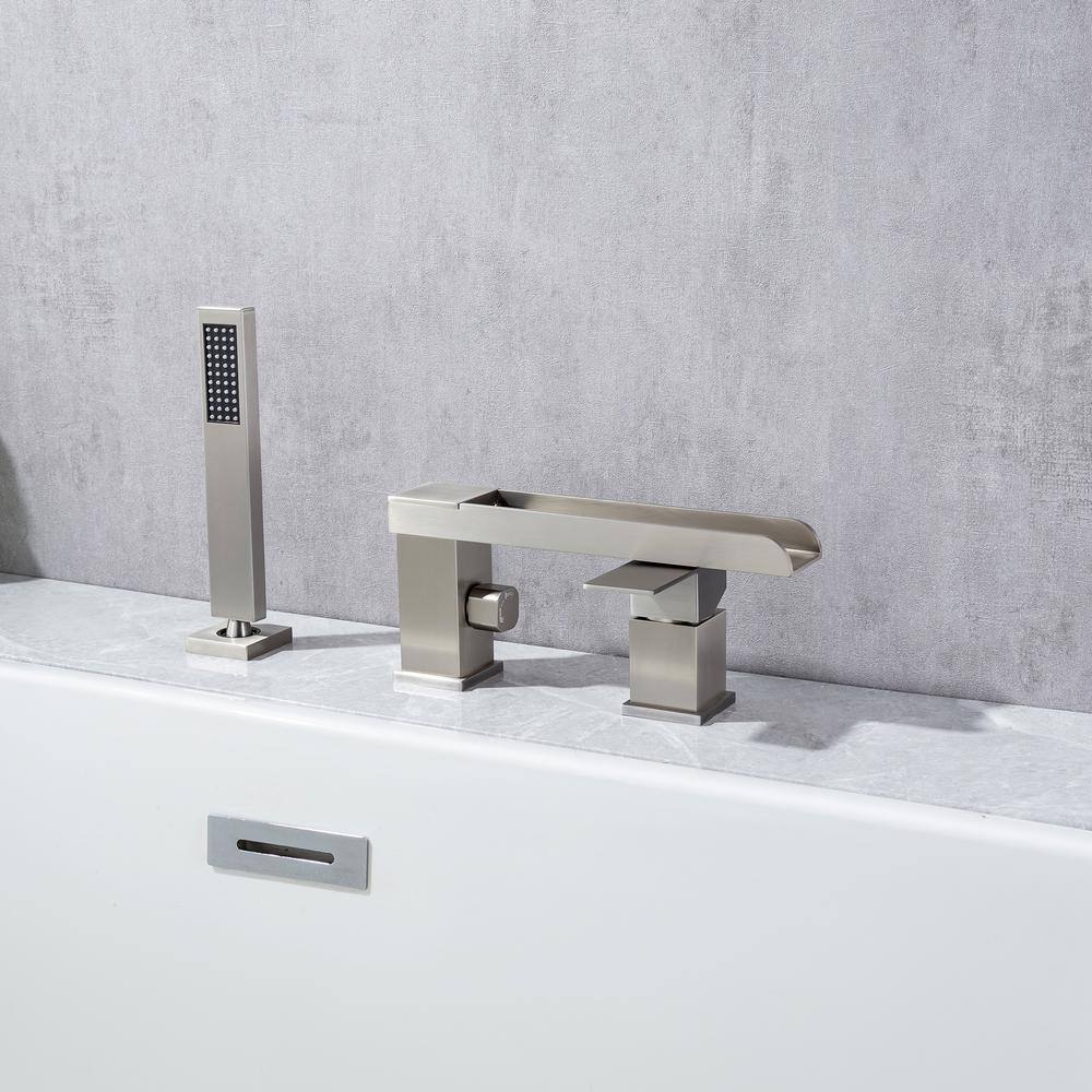 Single-Handle Roman Tub Faucet with Hand Shower 3-Hole Bathroom Waterfall Bathtub Faucet in Brushed Nickel price history on PriceWatchPro