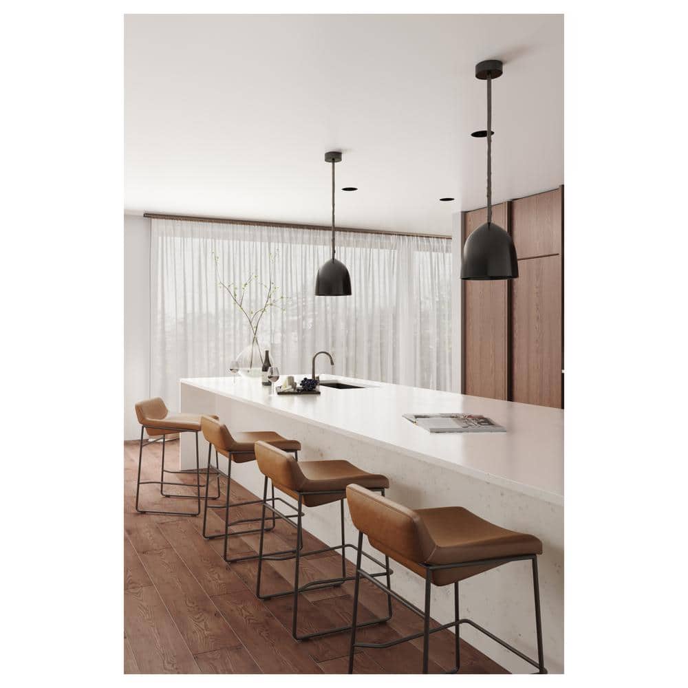 Cappuccino Leather Counter Stool with Iron Legs, Set of 2