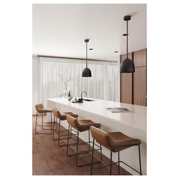 Orson 26 in. Cappuccino Contemporary Top Grain Leather Counter Stool with Iron Legs ((Set of 2))