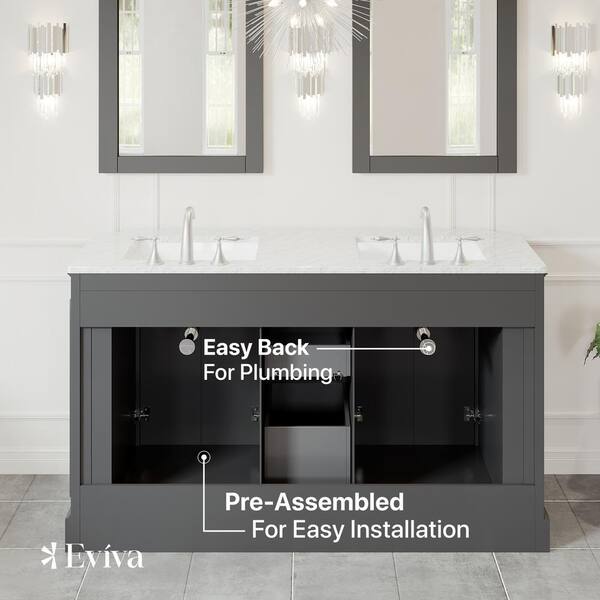 Eviva Glory 42 in. W x 22 in. D x 33 in. H Bathroom Vanity in Dark Gray with White Cararra Marble Top with White Sink