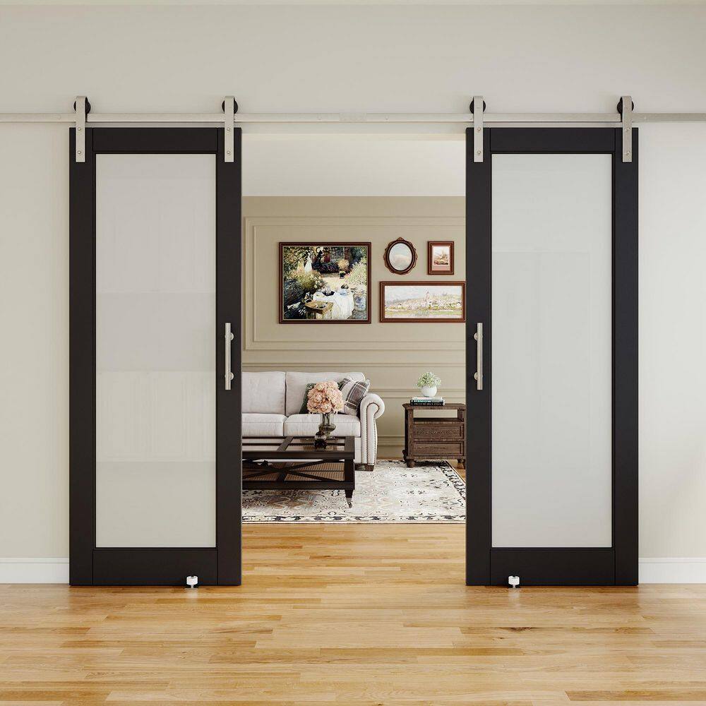 ARK DESIGN 60 in. x 80 in. 1 Lite Tempered Frosted Glass Black