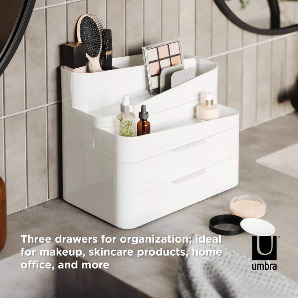 White Recycled Plastic Stackable Makeup Organizer with Drawers