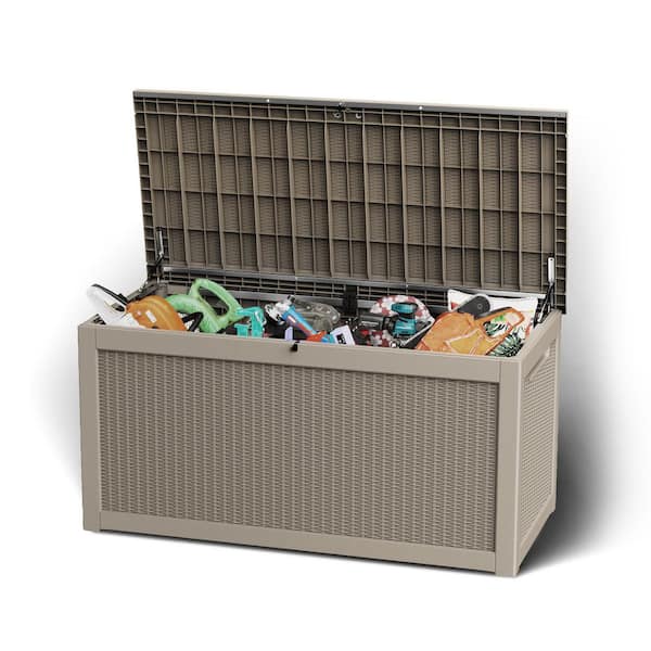 260 gal. Light Brown Resin Deck Box Waterproof Outdoor Storage Deck Box for Furniture Cushions, Tools, Pool Supplies