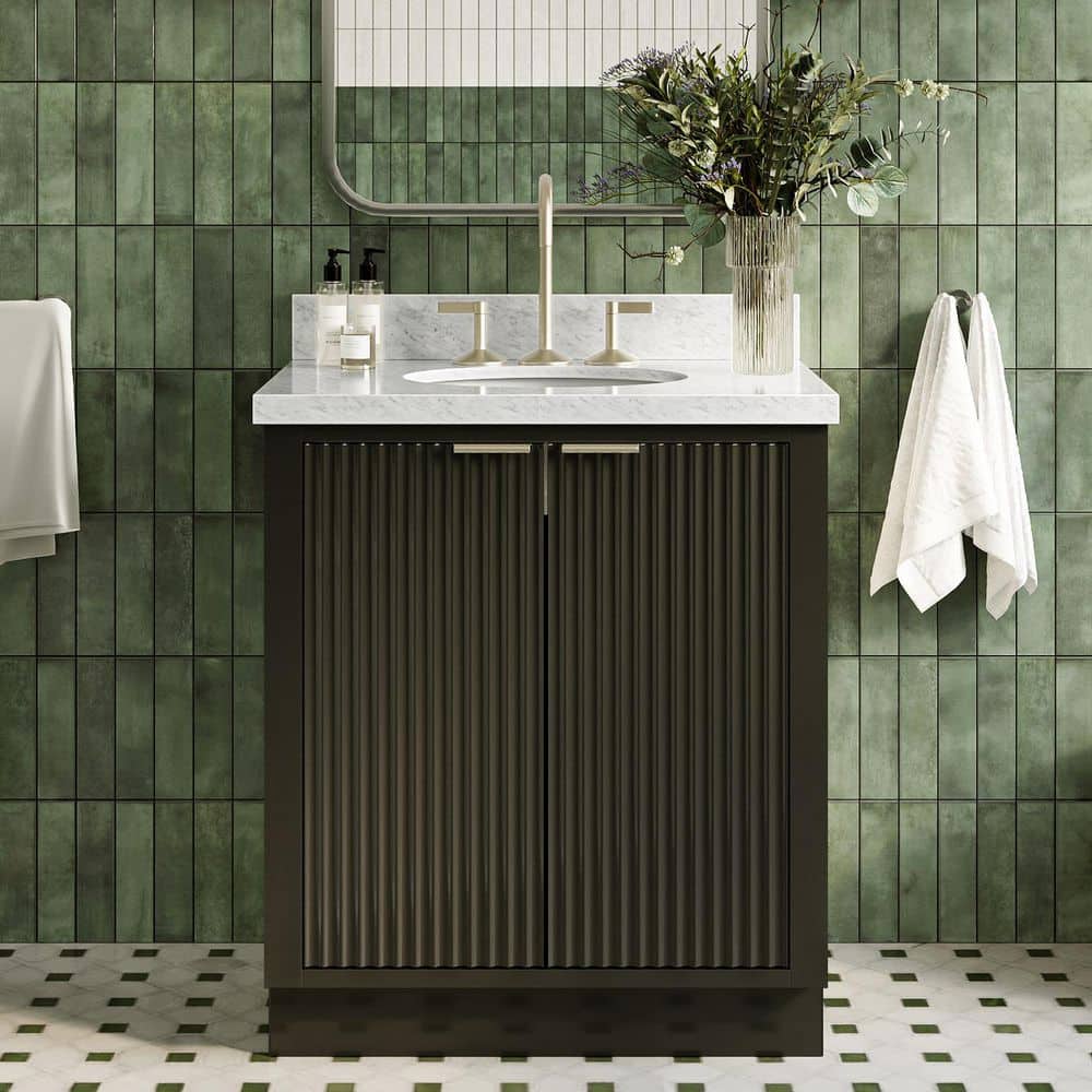 Milan 30 in. Single Sink Freestanding Bathroom Vanity in Black with Carrara White Marble Top price history on PriceWatchPro