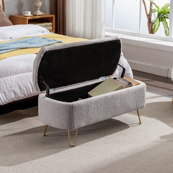 Unbranded Modern Gray Storage Dining Bench for Bedroom W 40 in., Entryway Bench Upholstered Padded with Storage
