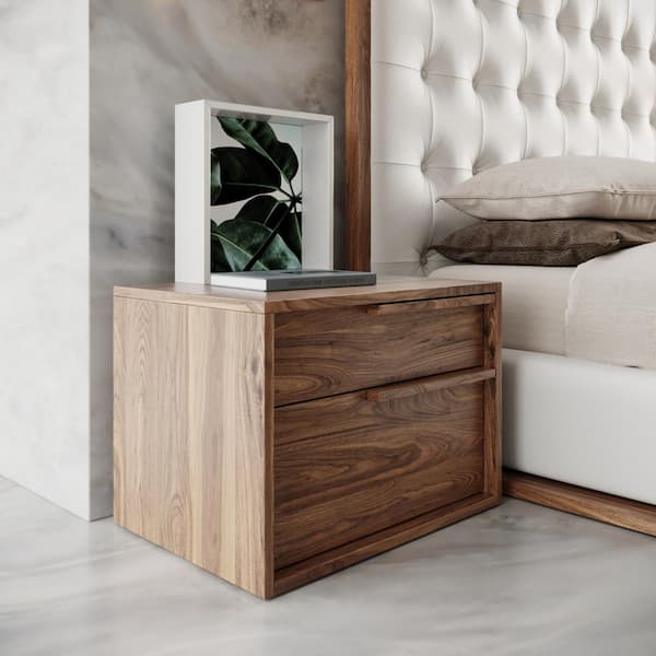 MR MODREST Amberlie Modern Walnut 2 Drawers 25 in. W Nightstand