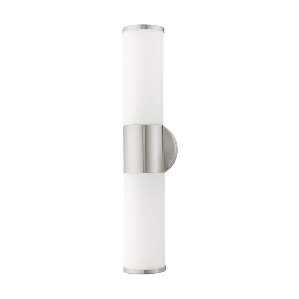 Brushed Nickel 2-Light Vanity with Satin Opal Glass Shades
