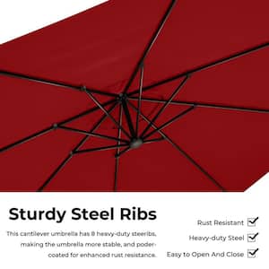Deluxe Large Offset Umbrella 12 ft. Aluminum Cantilever Manual Tilt Patio Umbrella in Red with Base