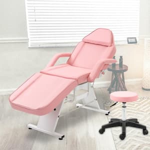 Adjustable Massage Salon Tattoo Barber Spa Chair with 2-Trays Esthetician Bed, Hydraulic Stool, Pink