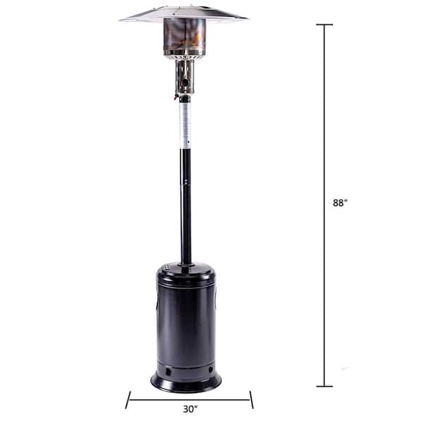 Huluwat Black 88 in.H 48,000 BTU Outdoor Stainless Steel Propane Gas Standing Patio Heater with Wheels