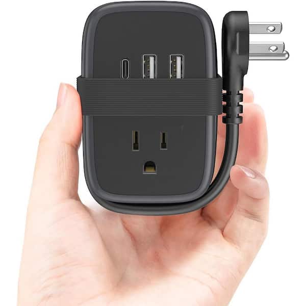 2-Outlet Travel Power Strip Flat Plug with USB Port & 3 ft. Cord Length in Black