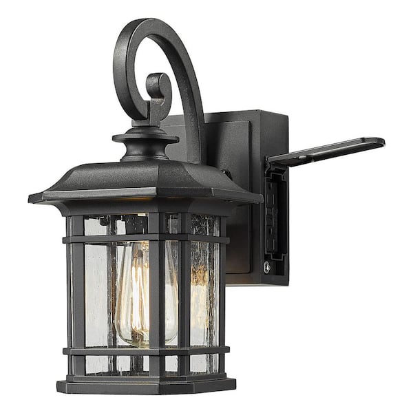 JAZAVA 13.3 in. Black Outdoor Hardwired Wall Lantern Sconce with No Bulbs Included