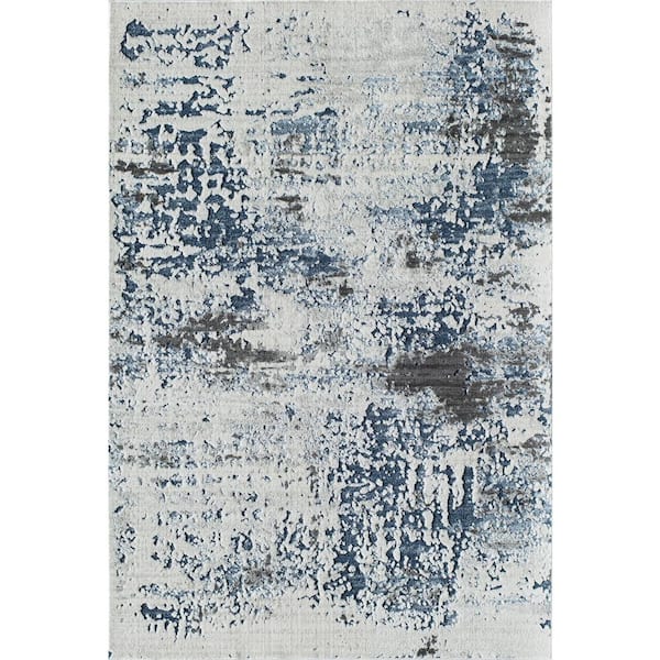 Ivory Sapphire Splatter 2 ft. x 8 ft. Indoor Area Rug
