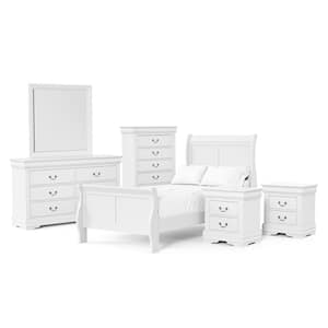 6-Piece Burkhart White Wood Twin Bedroom Set with Dresser and Mirror