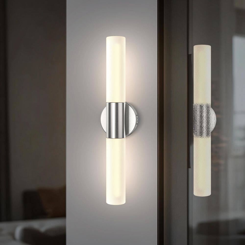 Modern 22 in. 2-Light Brushed Nickel LED Dimmable Vanity Light with Acid-Etched Striated Glass Shade price history on PriceWatchPro