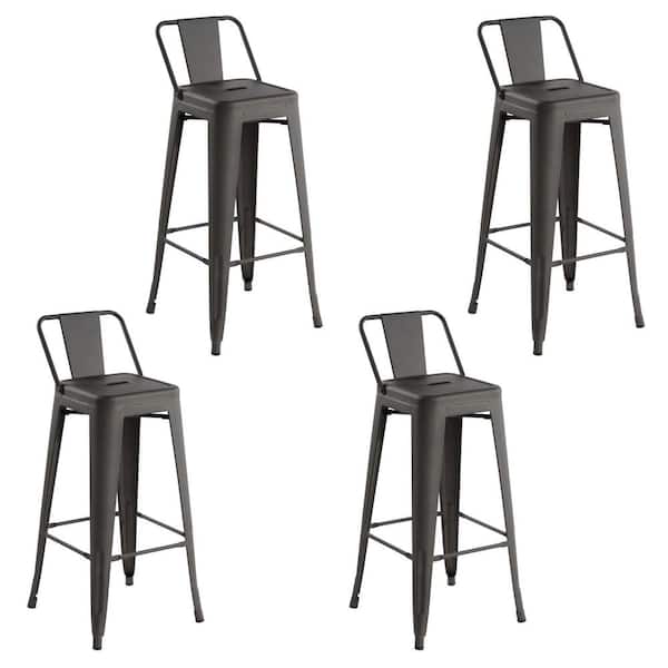Homy Casa VUSTU 29 in. Kitchen Counter Height Gun Metal Bar Stools with square Seats and Removable Backrest, Set of 4