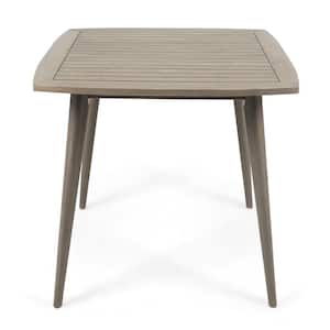 Modern Style Square Acacia Wood Outdoor Dining Table with Toothpick Legs Design and Water-Resistant Finished in Gray